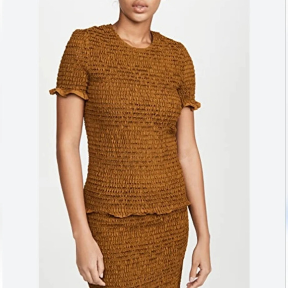 Proenza Schouler Tops - Proenza Schouler White Label Broderie Anglaise Smocked Top In Brown 